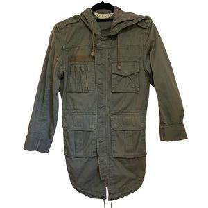 Kill City Khaki Green Snap Button Utility Jacket w/Hood & Pockets sz S